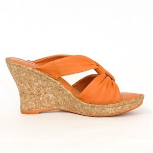 Bjorn Sandals Orange Cork Wedges Platform 6(US)